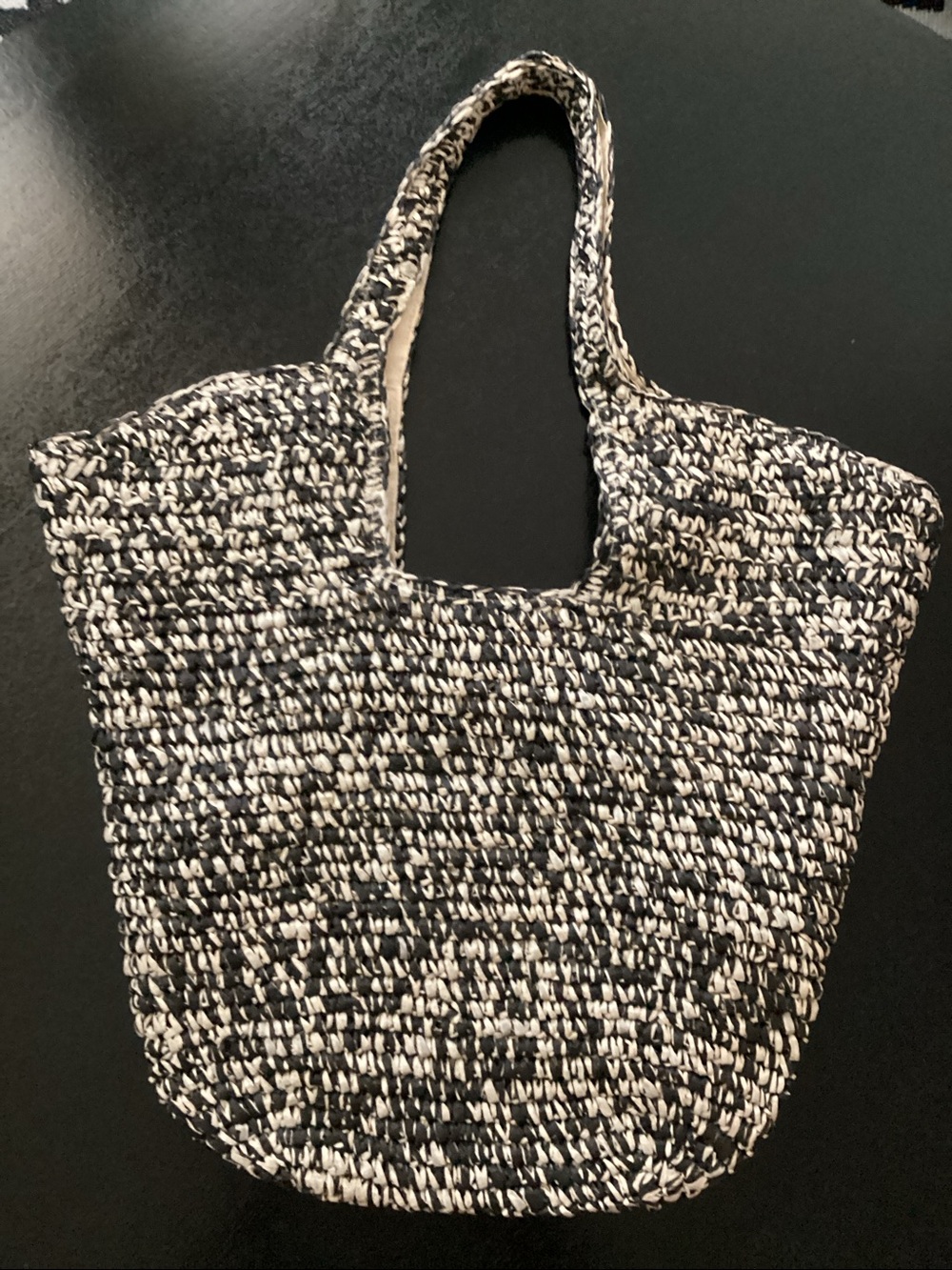 Rattan/Straw Black & Cream Woven Tote